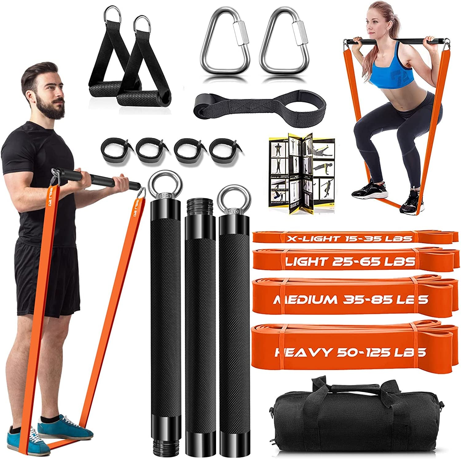 "Ultimate Portable Full Body Home Gym Set - 500LBS Extra Heavy Resistance Bands, Adjustable Bar, and Gym Bag Included!"