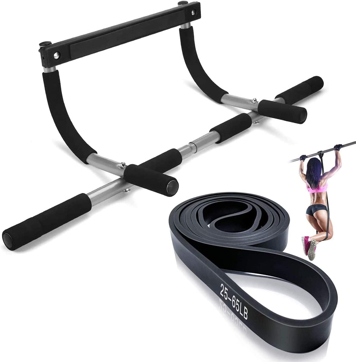 "Ultimate Home Gym Pull-Up Bar: Achieve Your Full Body Fitness Goals with Assisted Pull-Up Band and Multi-Grip Chin-Up Bar - Easy Installation for Indoor Workouts!"