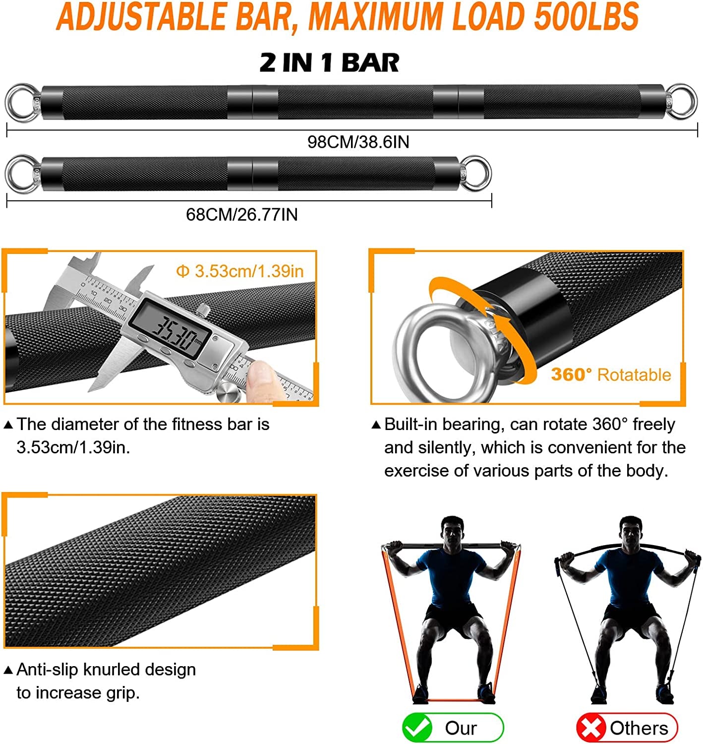 "Ultimate Portable Full Body Home Gym Set - 500LBS Extra Heavy Resistance Bands, Adjustable Bar, and Gym Bag Included!"