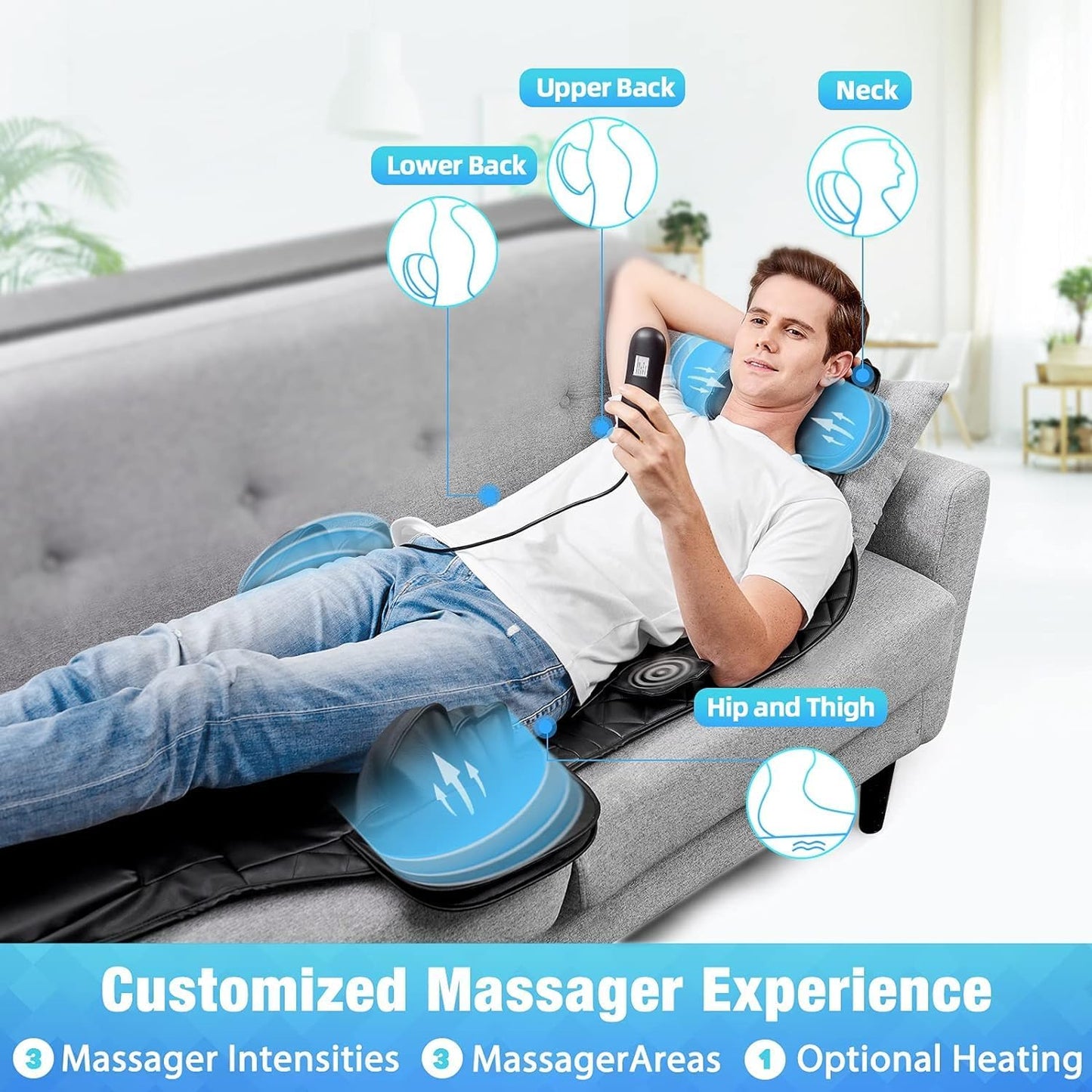 "Ultimate Relaxation: Heat & Compress Back Massager - Enjoy a Vibrating Massage Seat Cushion for Home or Office Chair Use - Experience Electric Body Massager to Relieve Stress, Fatigue, and Tension in Neck, Back, and Hips"