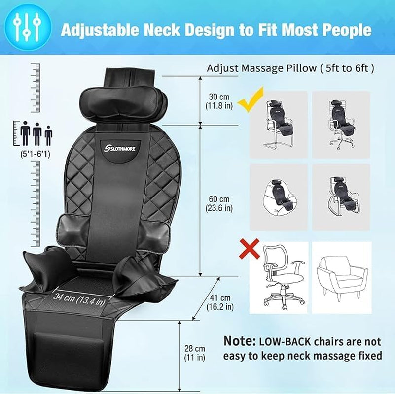 "Ultimate Relaxation: Heat & Compress Back Massager - Enjoy a Vibrating Massage Seat Cushion for Home or Office Chair Use - Experience Electric Body Massager to Relieve Stress, Fatigue, and Tension in Neck, Back, and Hips"