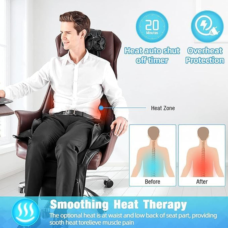 "Ultimate Relaxation: Heat & Compress Back Massager - Enjoy a Vibrating Massage Seat Cushion for Home or Office Chair Use - Experience Electric Body Massager to Relieve Stress, Fatigue, and Tension in Neck, Back, and Hips"