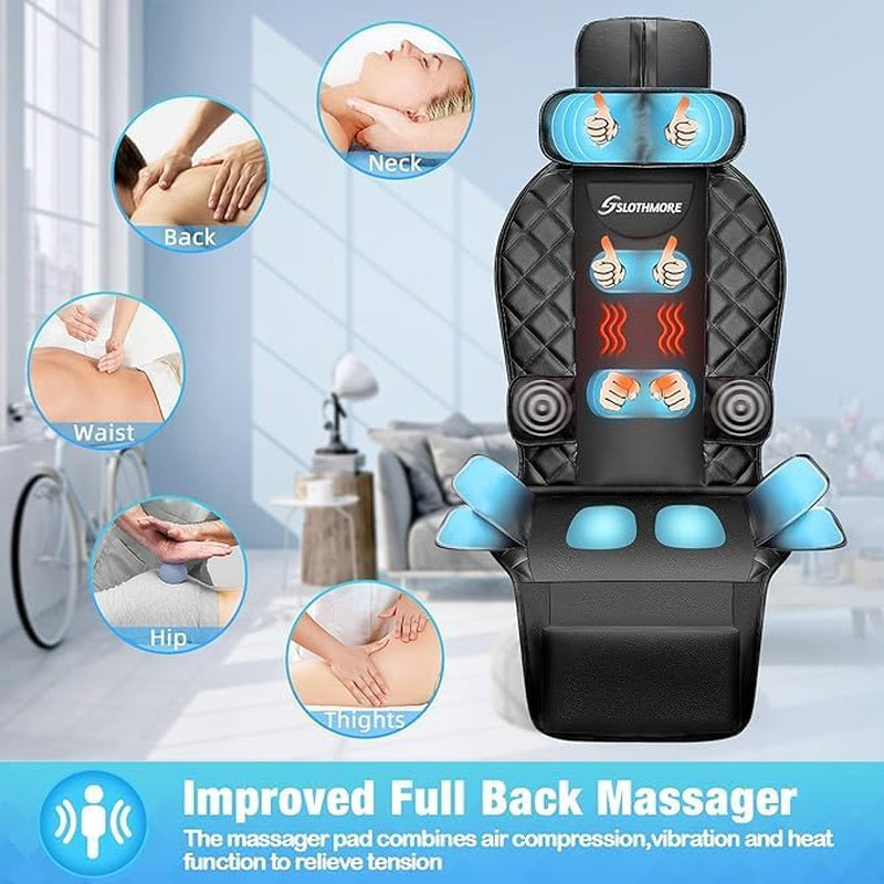 "Ultimate Relaxation: Heat & Compress Back Massager - Enjoy a Vibrating Massage Seat Cushion for Home or Office Chair Use - Experience Electric Body Massager to Relieve Stress, Fatigue, and Tension in Neck, Back, and Hips"